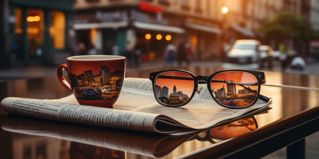 a pair of sunglasses on a newspaper