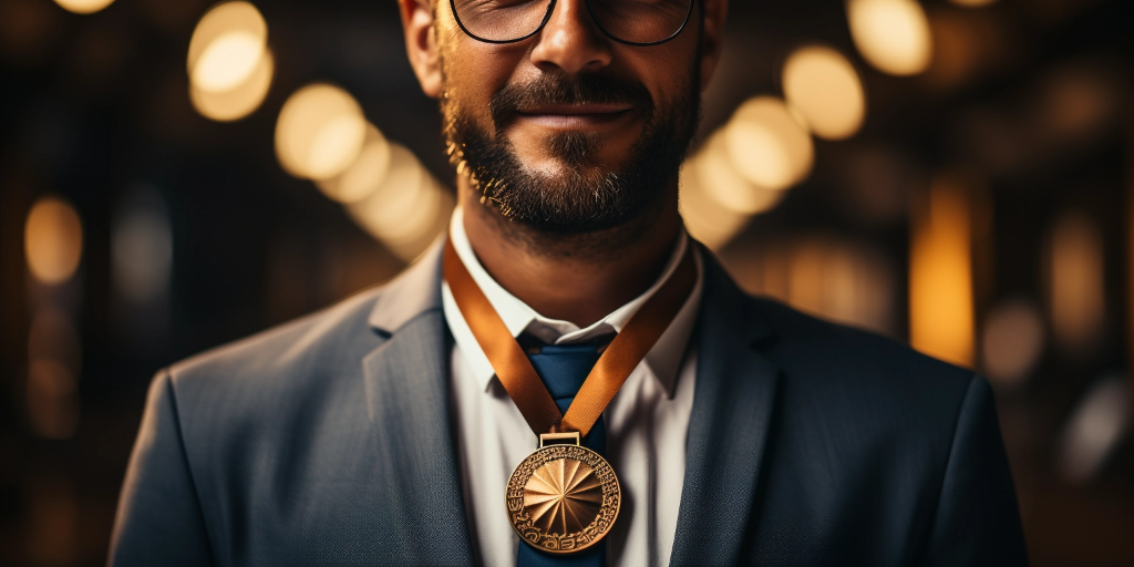 a person wearing a medal