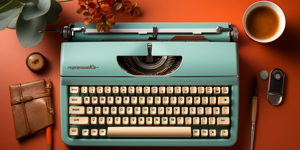 a typewriter with a small plant