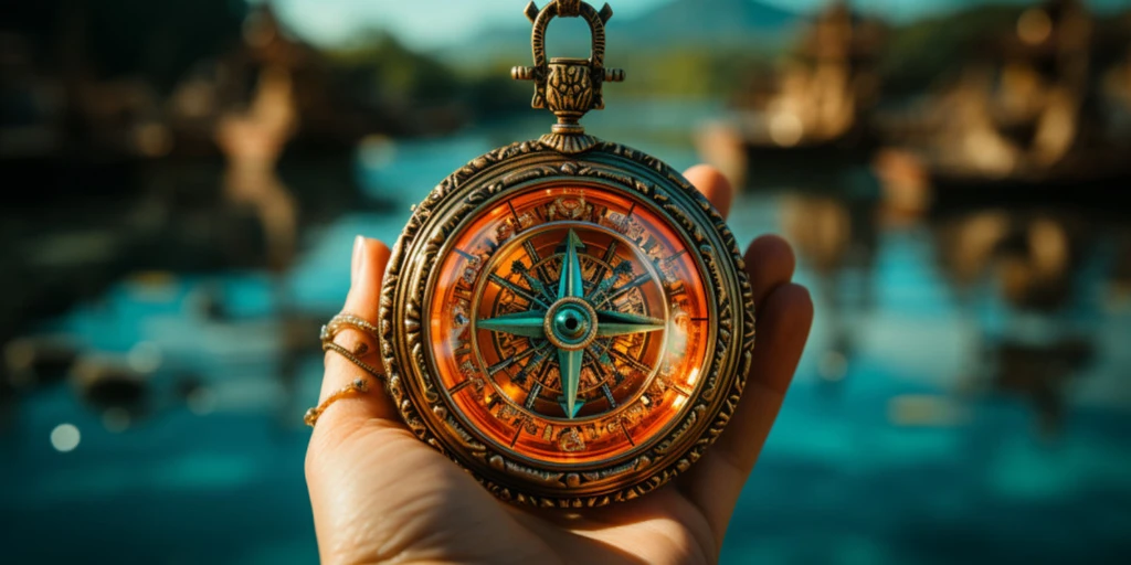 a hand holding a compass