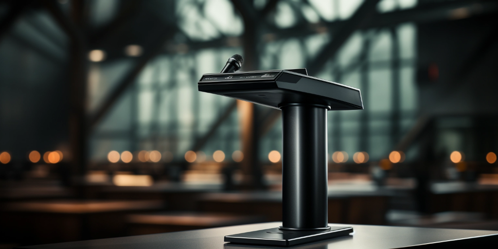 a microphone on a podium