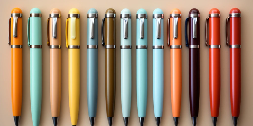 a row of pens in different colors