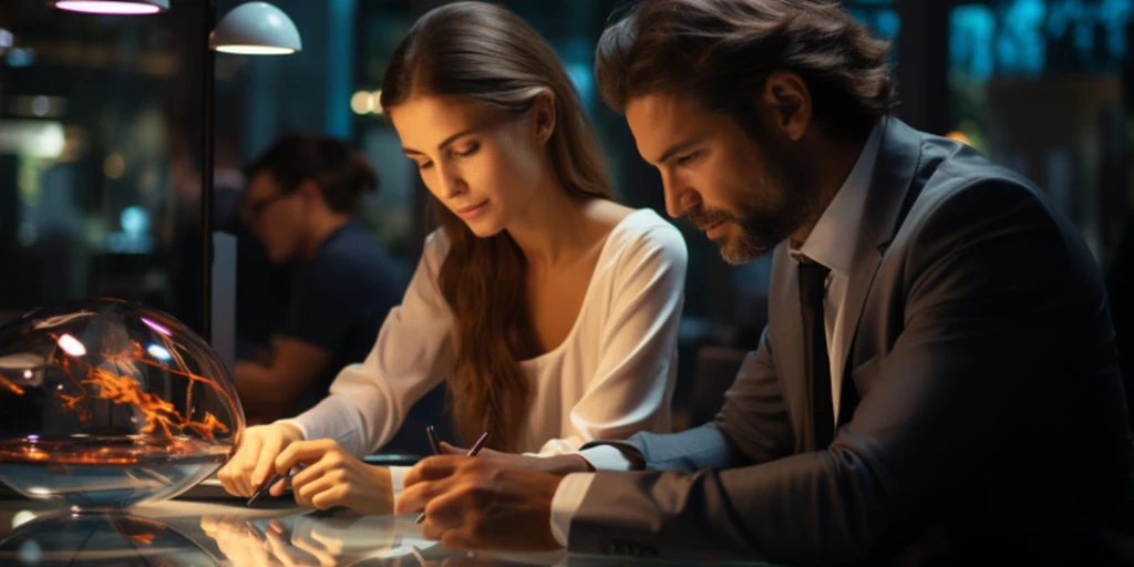 a person and person looking at a tablet