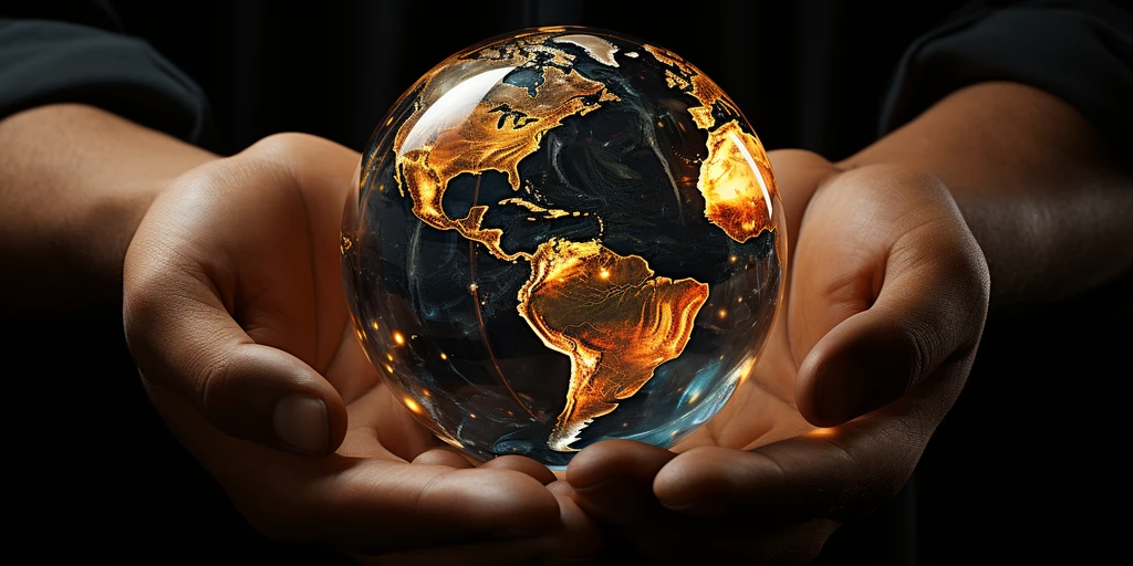 a person holding a glass globe