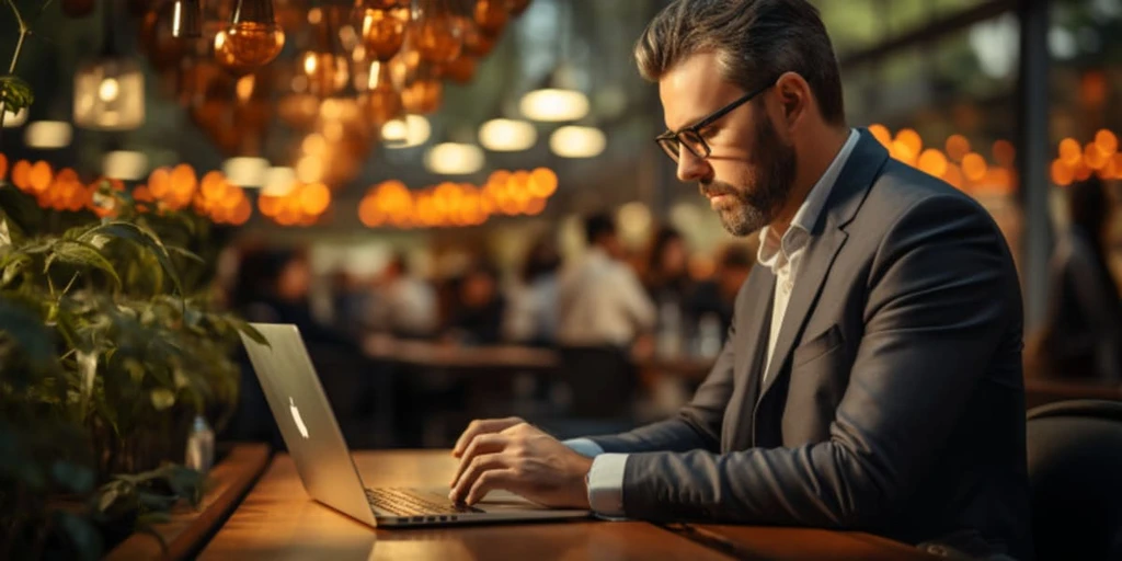 a person in a suit using a laptop