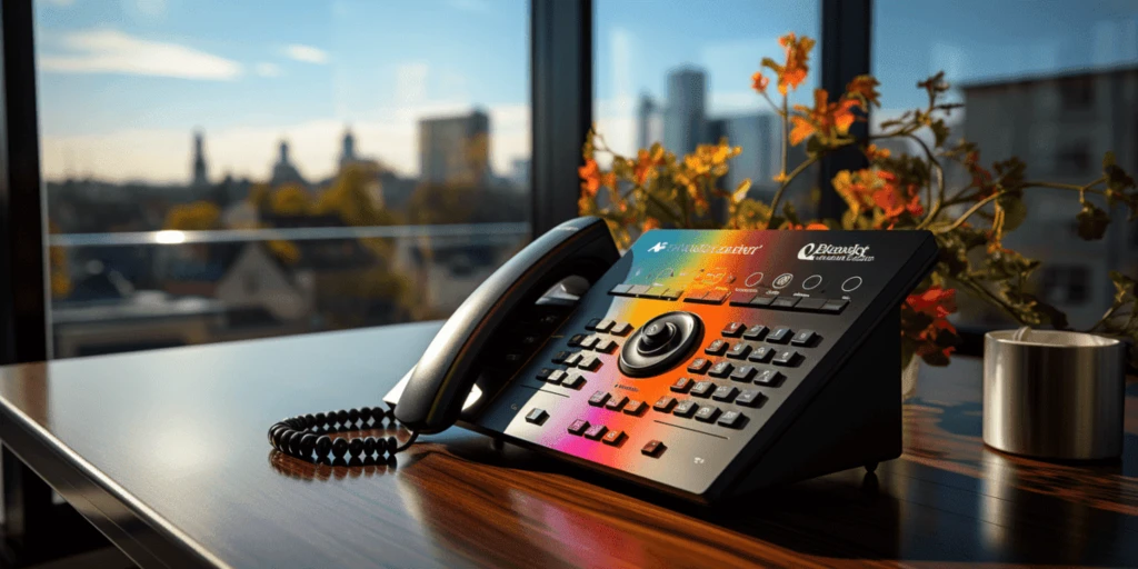 a telephone on a desk