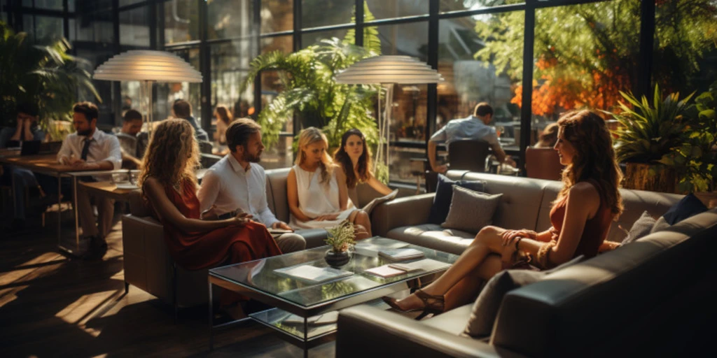 a group of people sitting on a couch