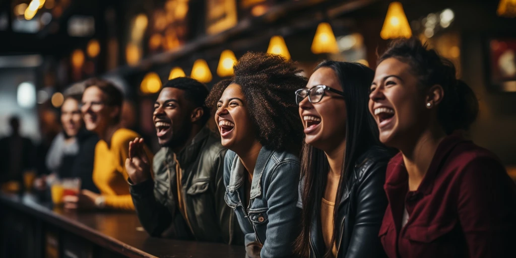 a group of people laughing