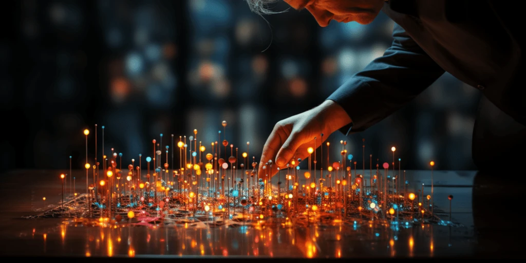 a person touching a map of lights