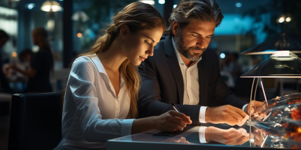 a person and person looking at a tablet