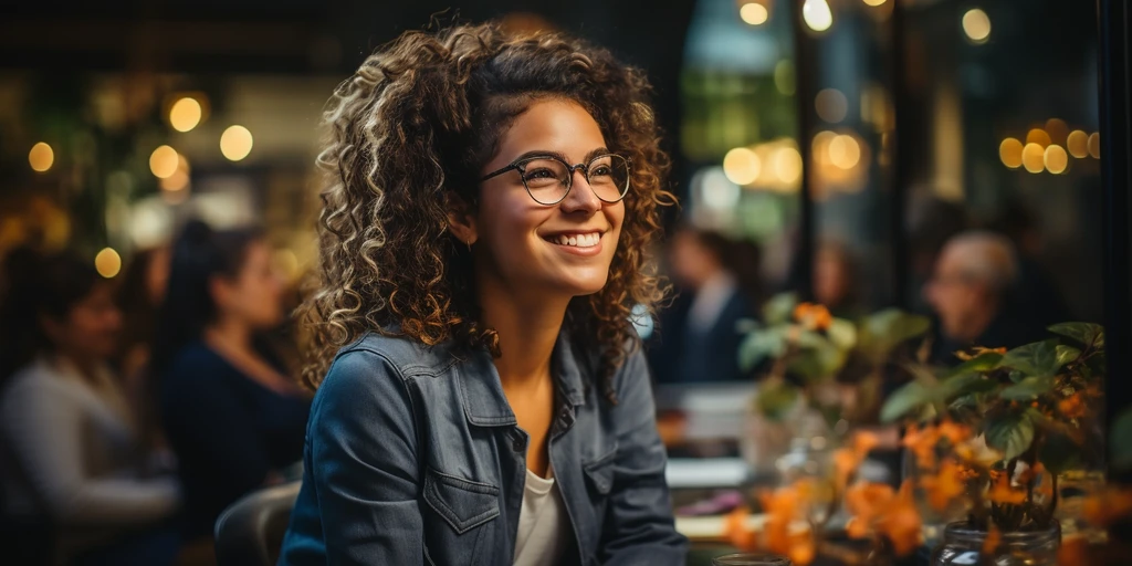 a person smiling with curly hair