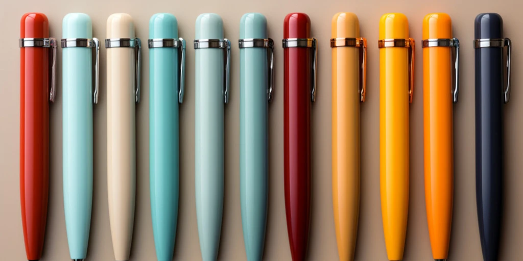 a row of pens in different colors