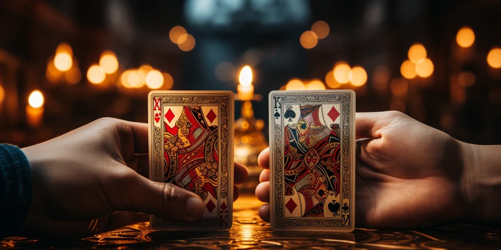 a pair of hands holding playing cards