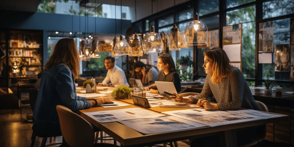 a group of people sitting at a table