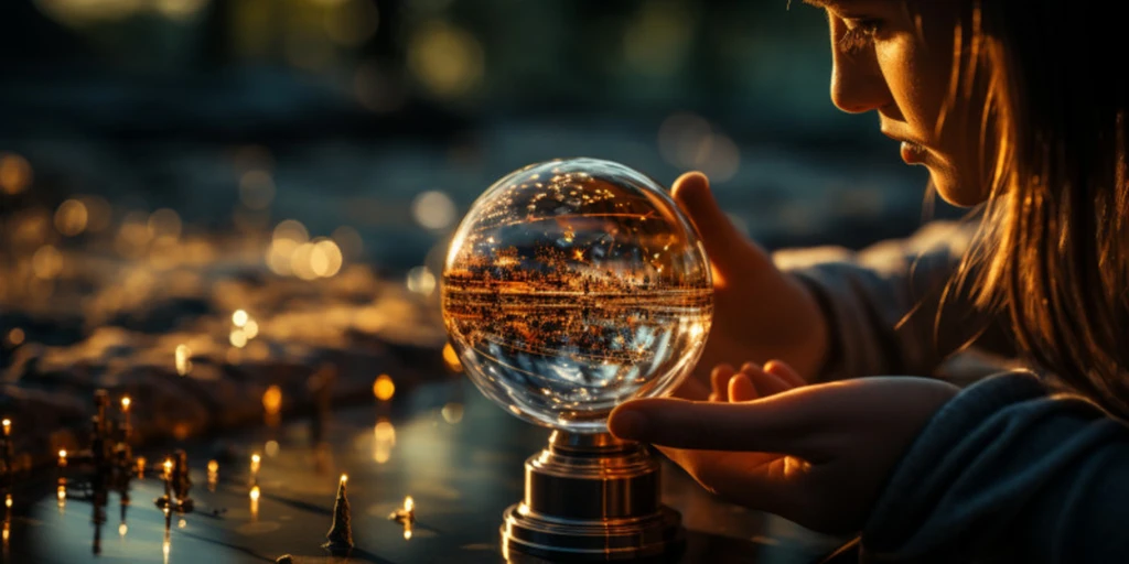 a person looking at a crystal ball