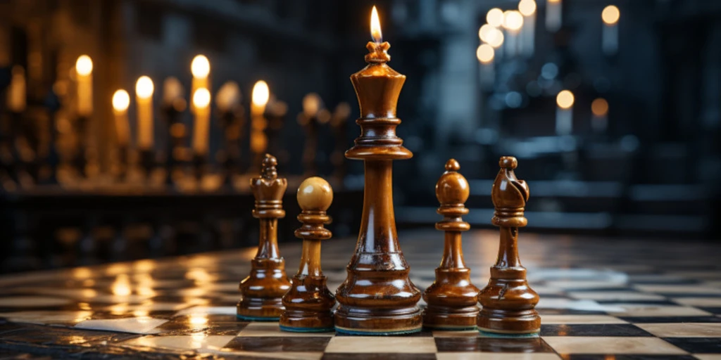 a chess piece with a flame