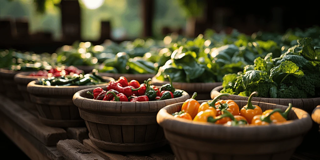 a group of bowls of peppers