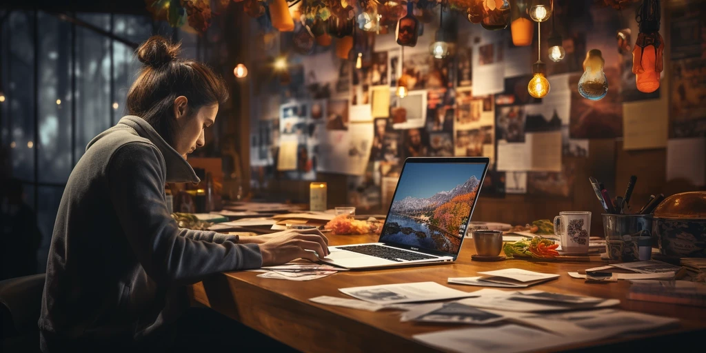 a person sitting at a table with a laptop