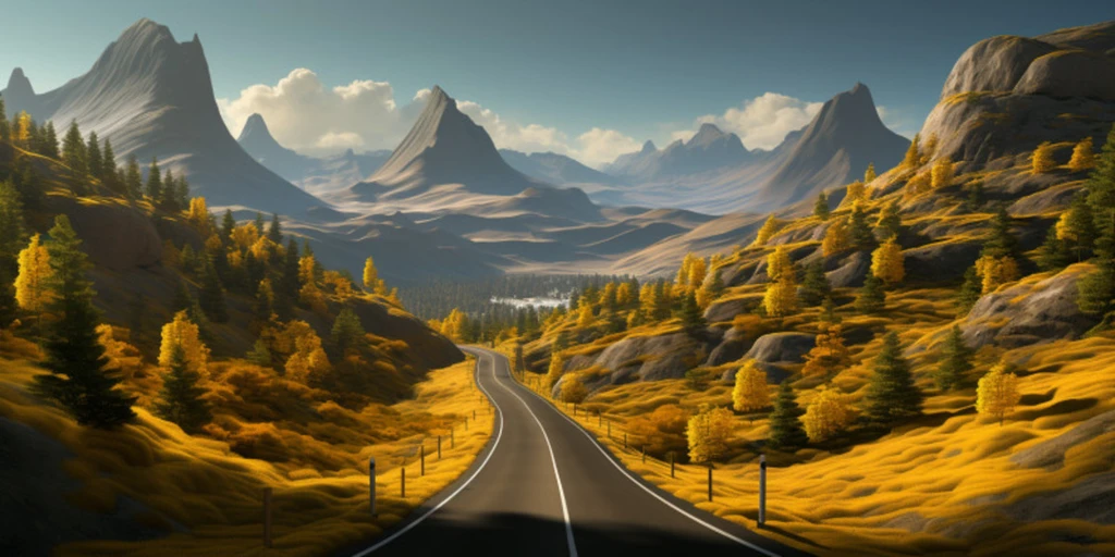 a road through a valley with mountains and trees