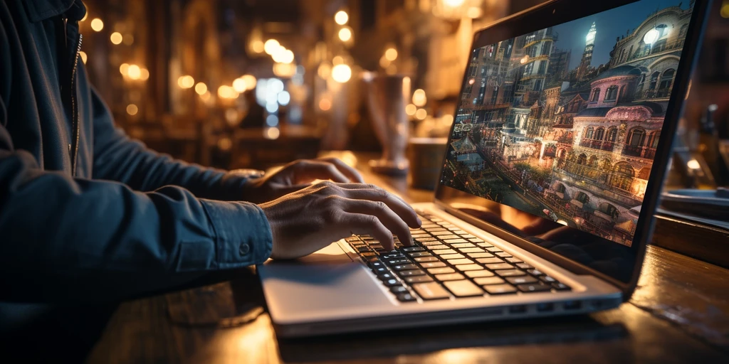 a person typing on a laptop