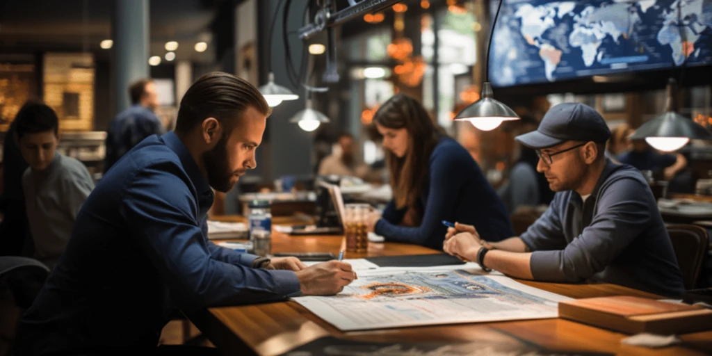 a group of people sitting at a table