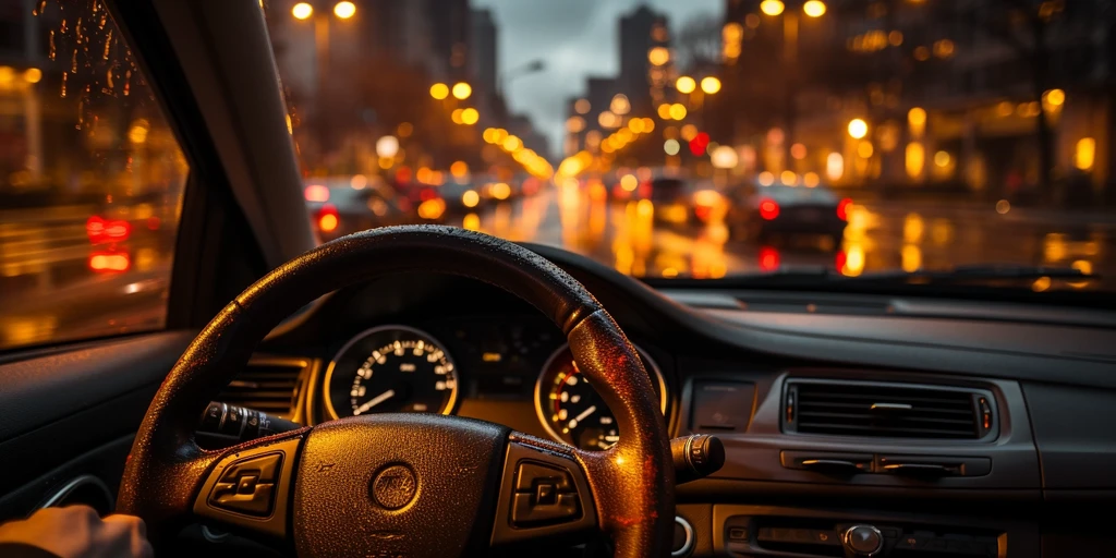 a steering wheel and dashboard of a car