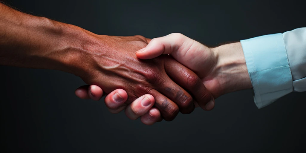 a close-up of hands shaking