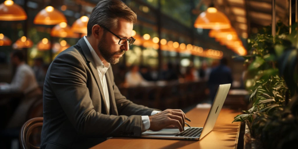 a person sitting at a table using a laptop