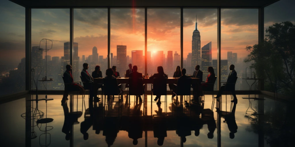 a group of people sitting at a table