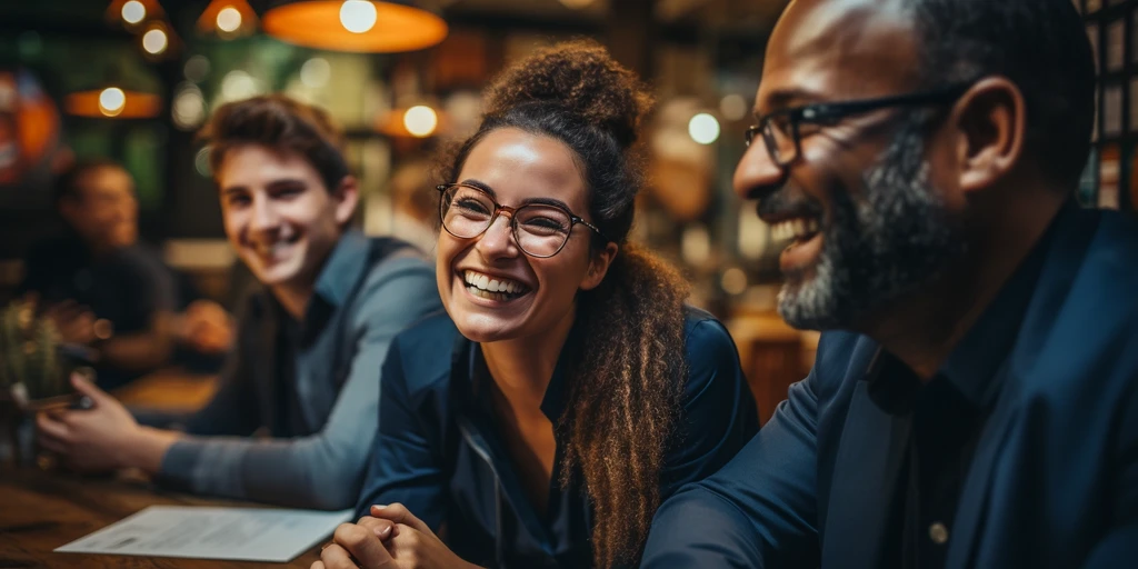 a group of people laughing