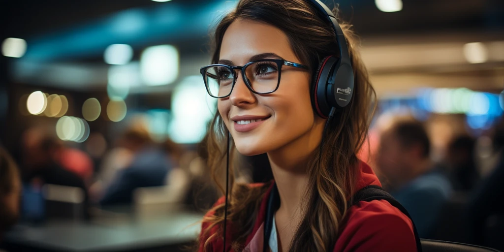 a person wearing glasses and headphones