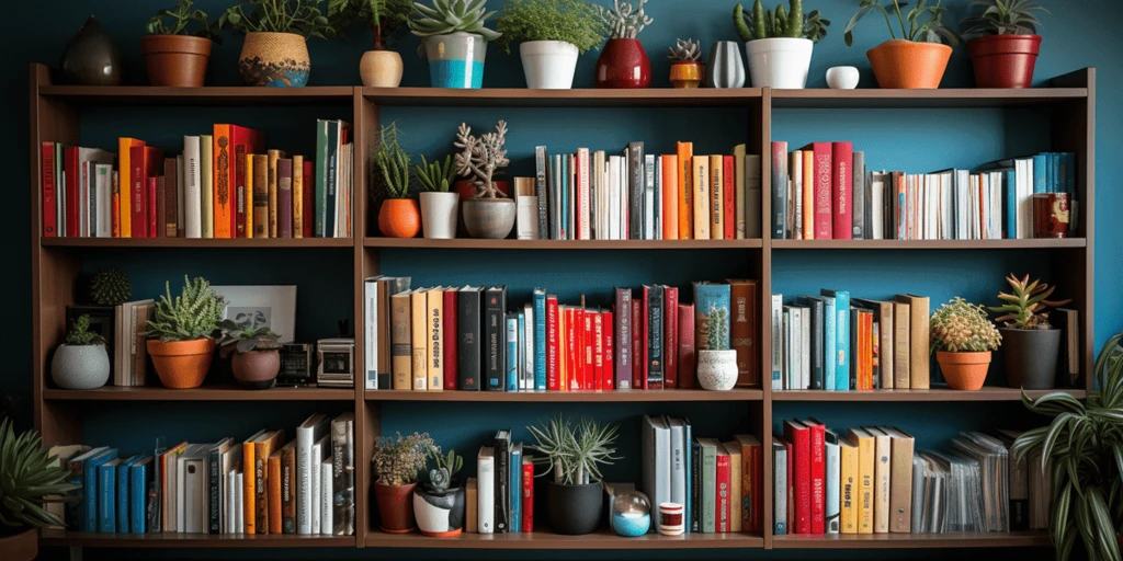 a bookshelf full of books