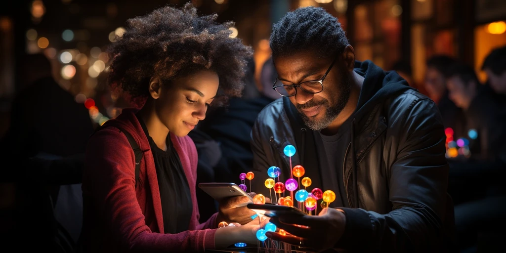 a person and person looking at a device