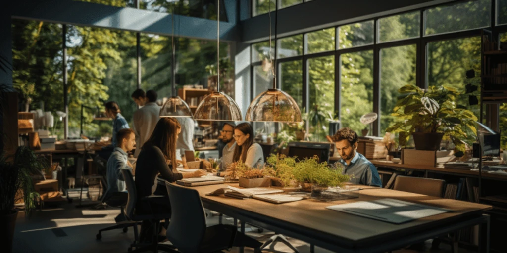 a group of people sitting at a table