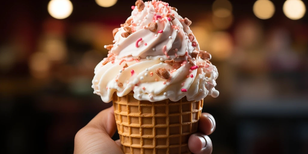 a hand holding an ice cream cone